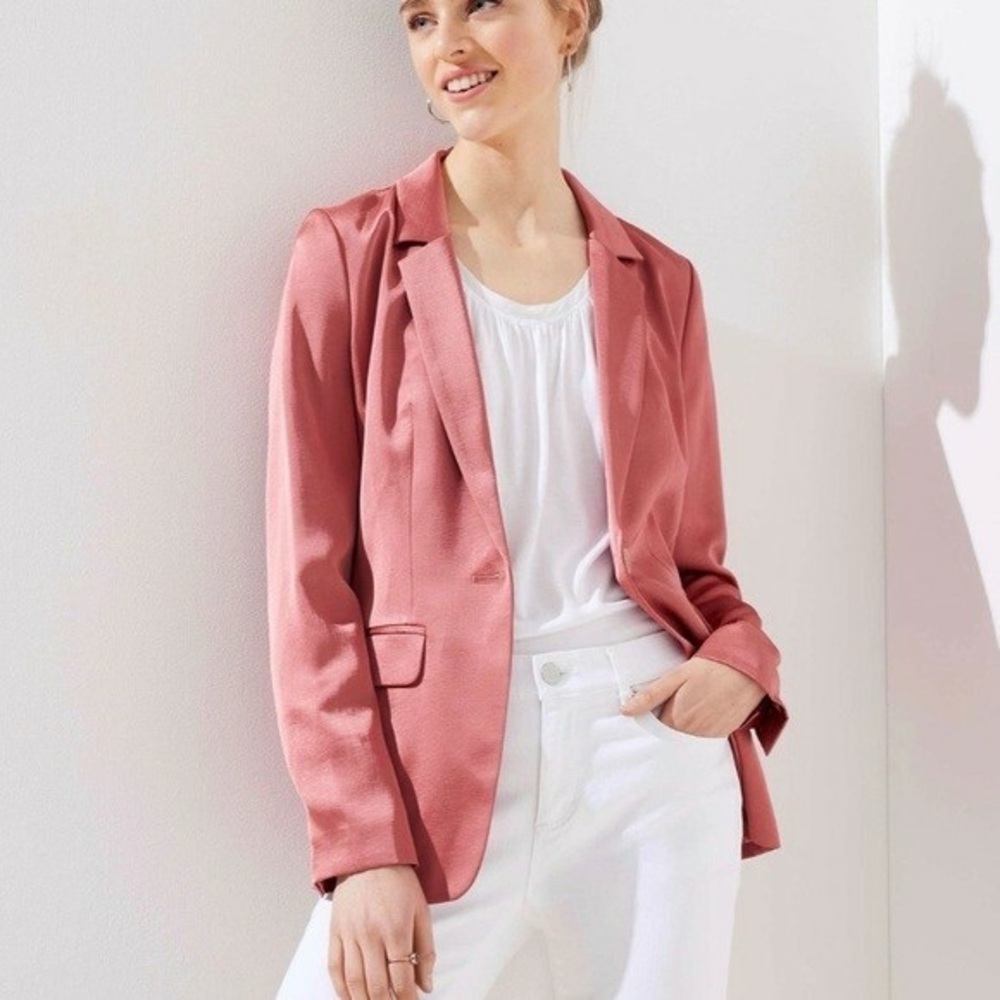 LOFT Satin Coral/salmon Pink Women's Blazer SZ 16P petite holiday wedding luxury - Picture 1 of 10